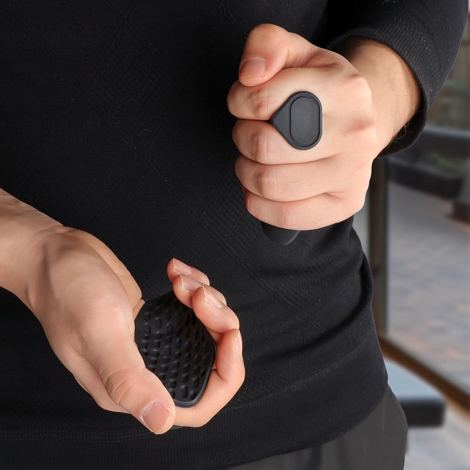 Athlete using leather crossfit grips in gym workout
