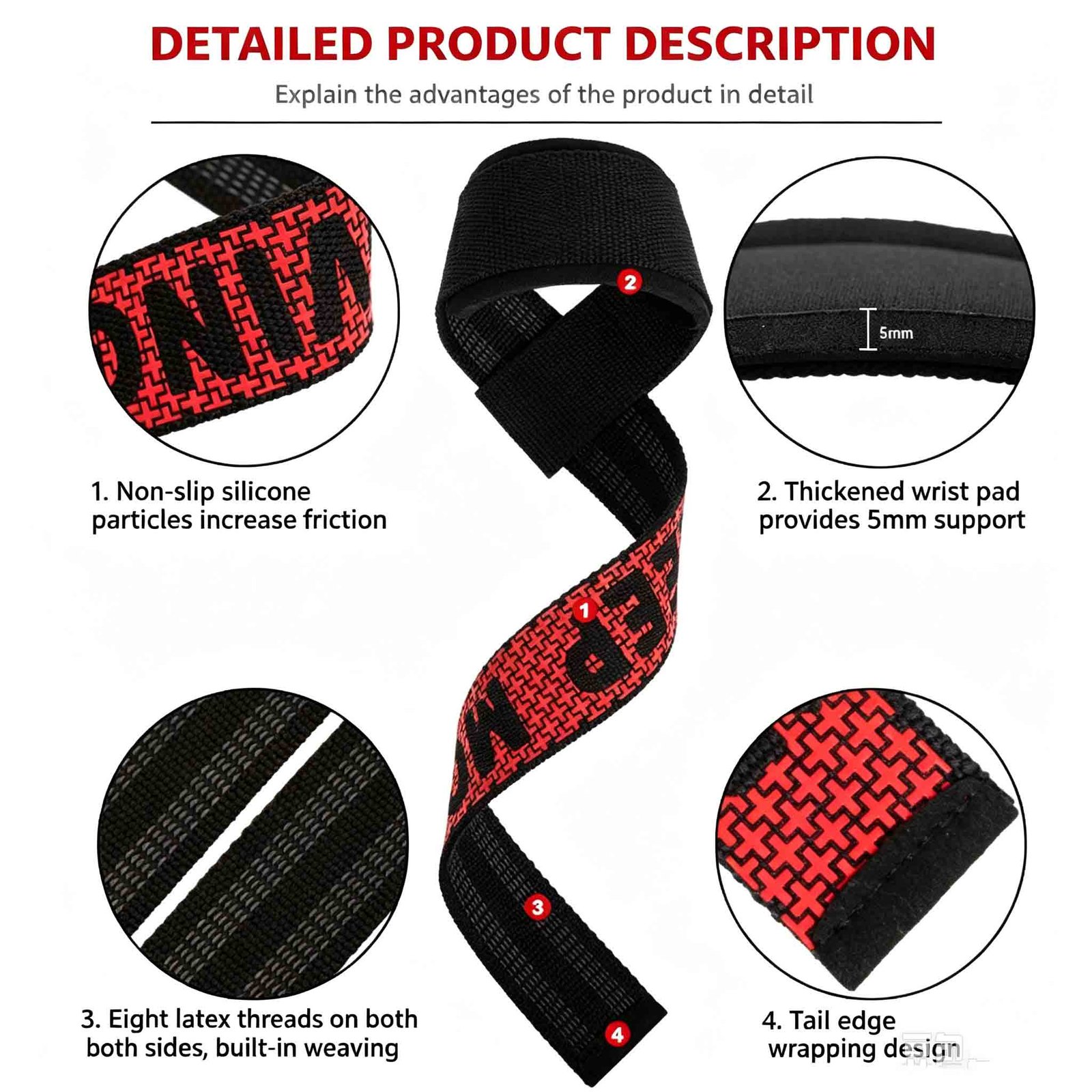gym lifting straps anti slip and neorepene cushion detail